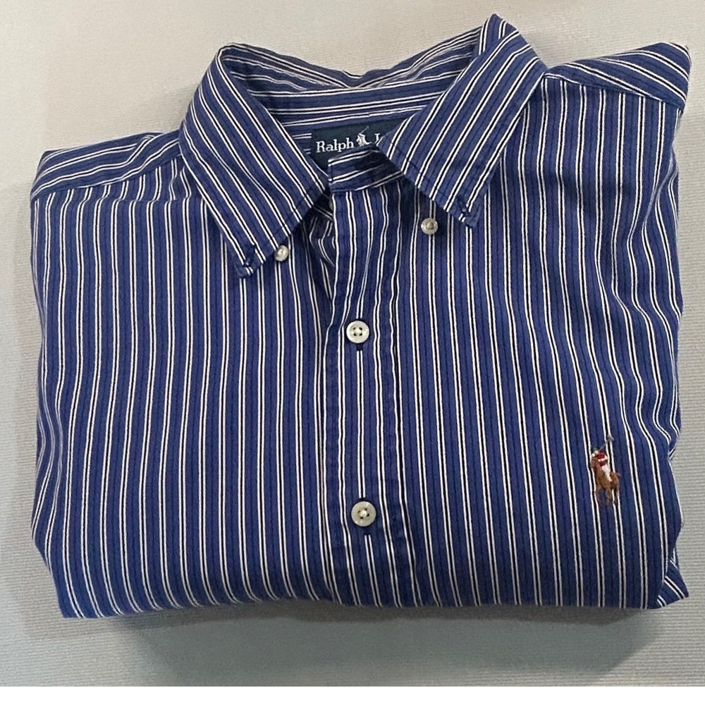 Polo Ralph Lauren Mens Classic Fit Striped Button Down Shirt Blue White Large